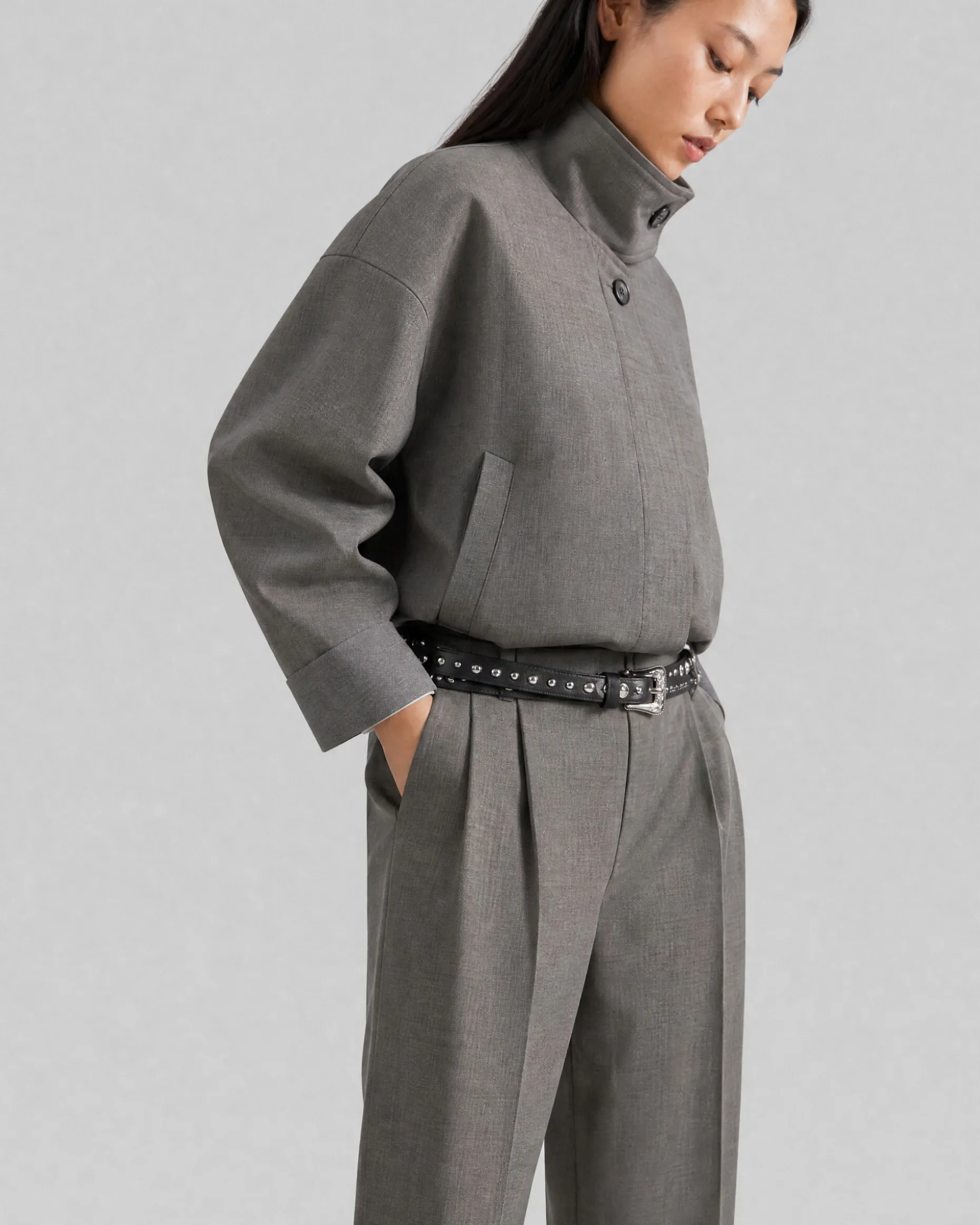 Blouson en laine mélangée beige