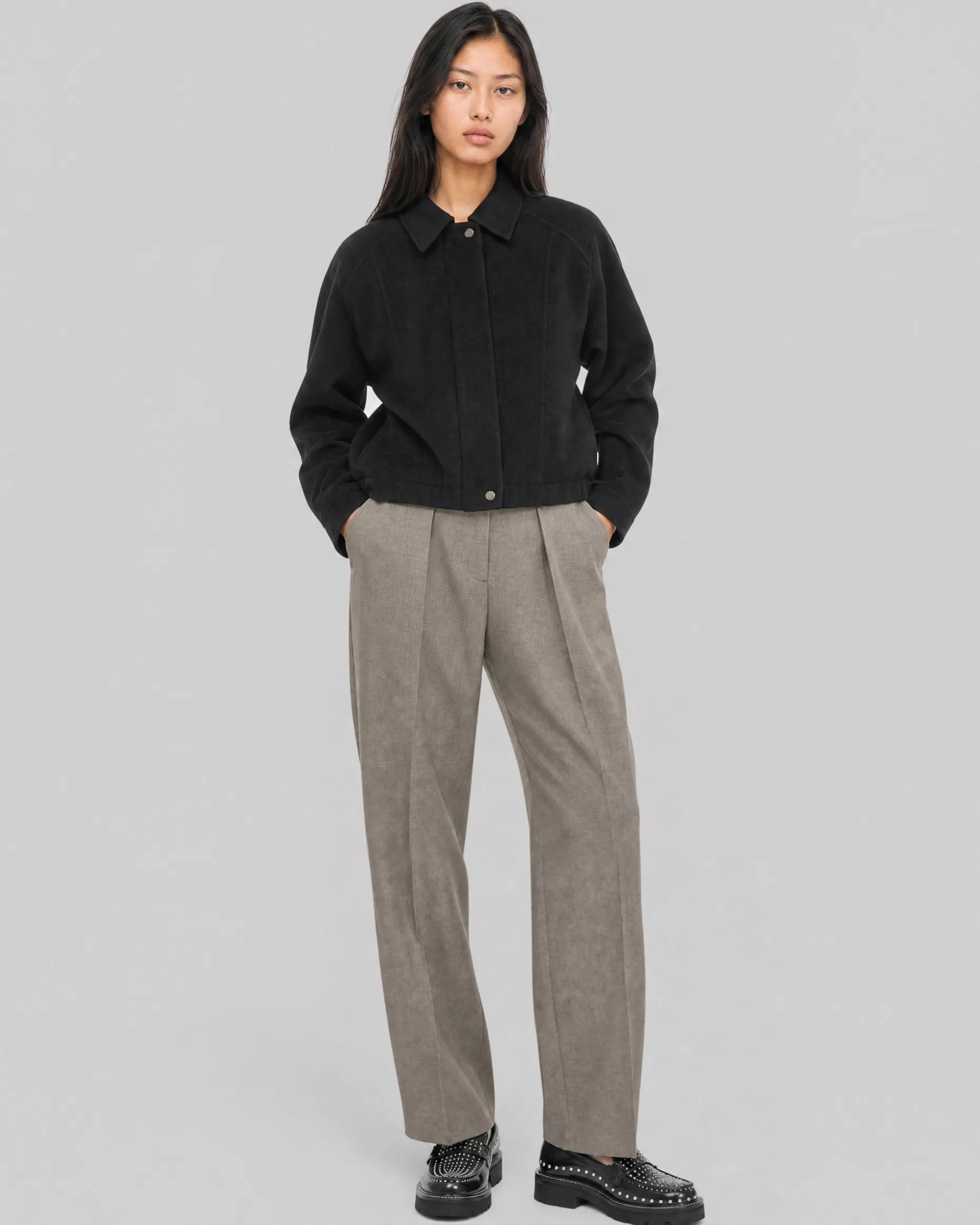 Blouson en laine mélangée noir