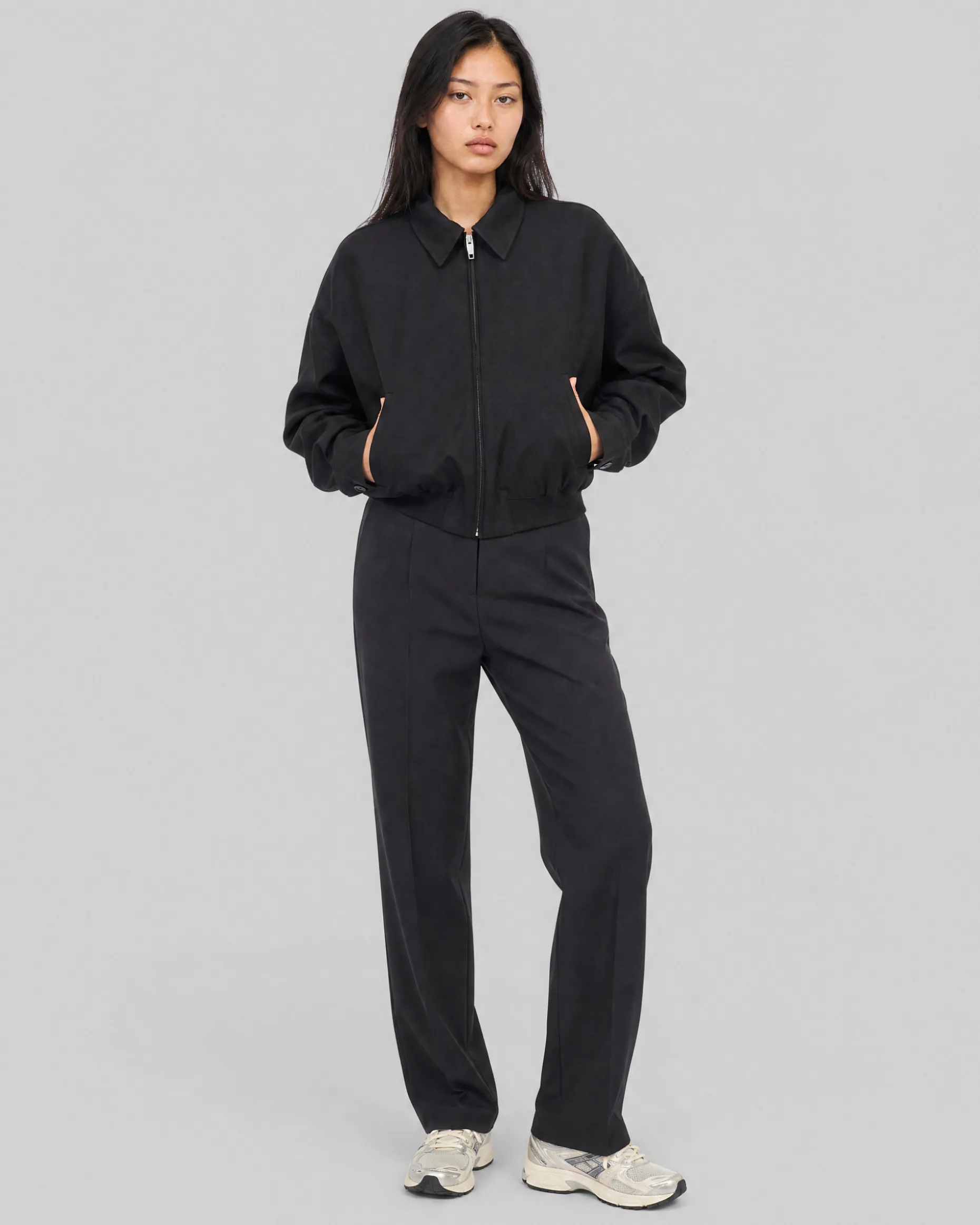 Blouson en laine mélangée noir