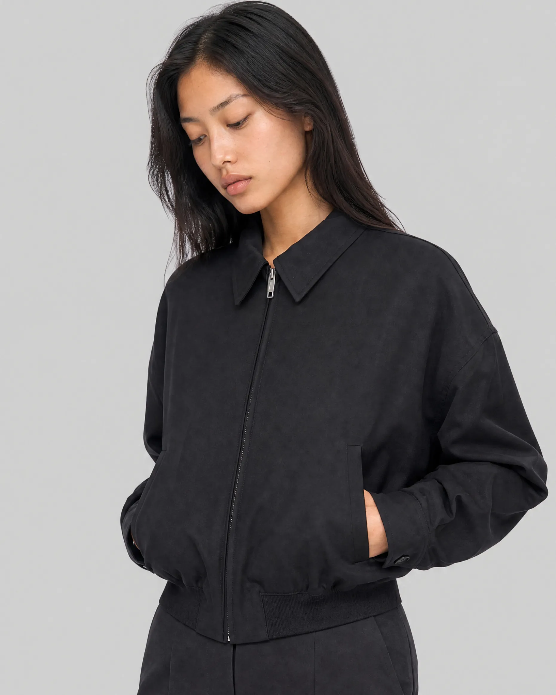 Blouson en laine mélangée noir