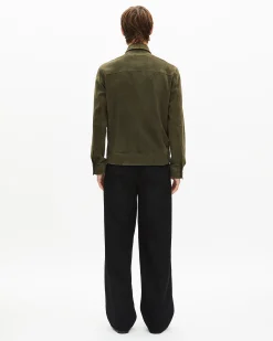 Blouson en suède à zip décalé kaki