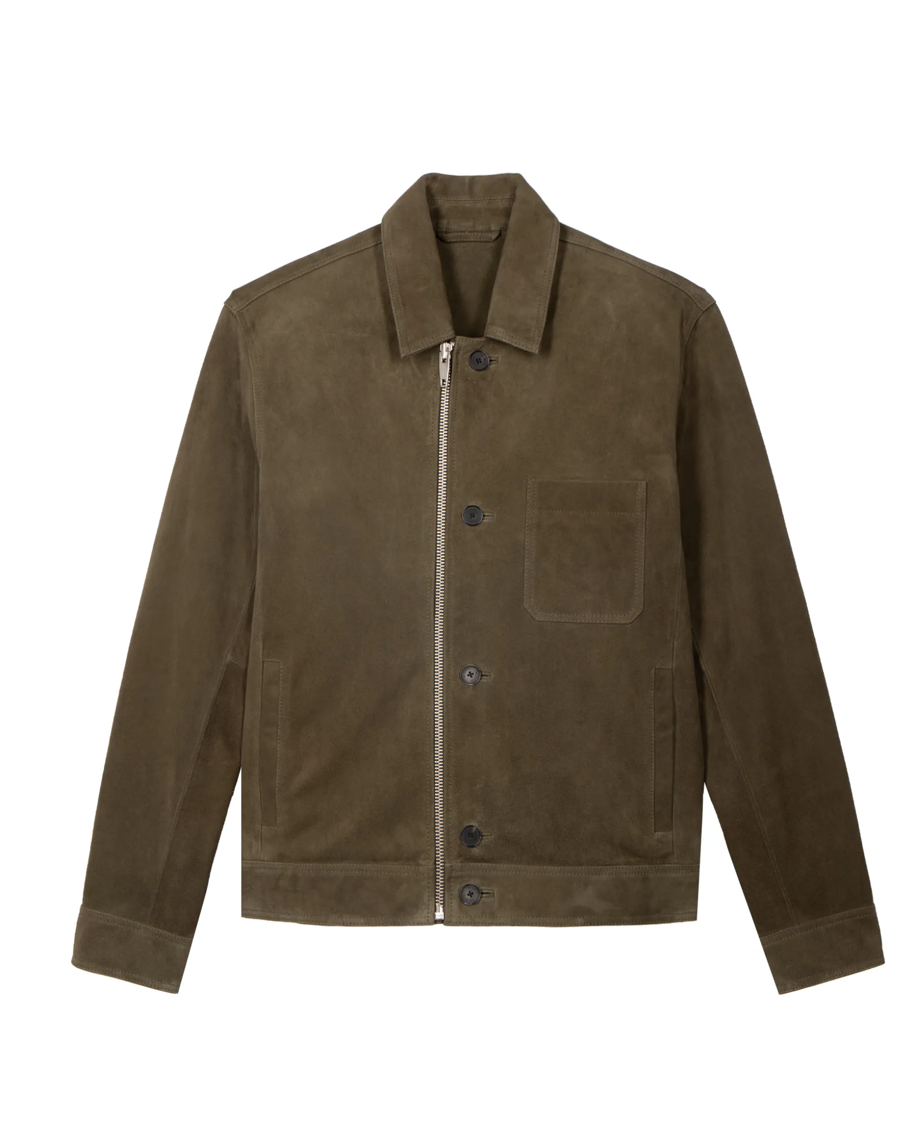 Blouson en suède à zip décalé kaki