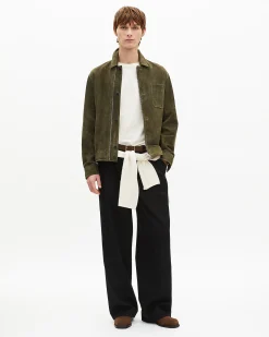 Blouson en suède à zip décalé kaki