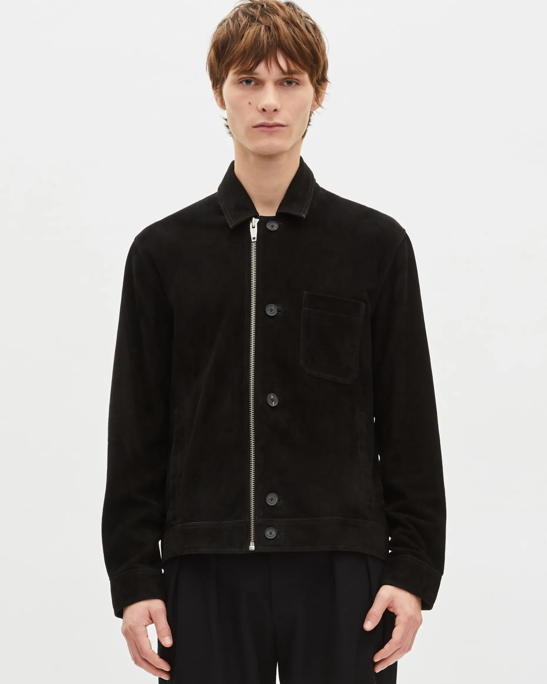 Blouson en suède à zip décalé noir