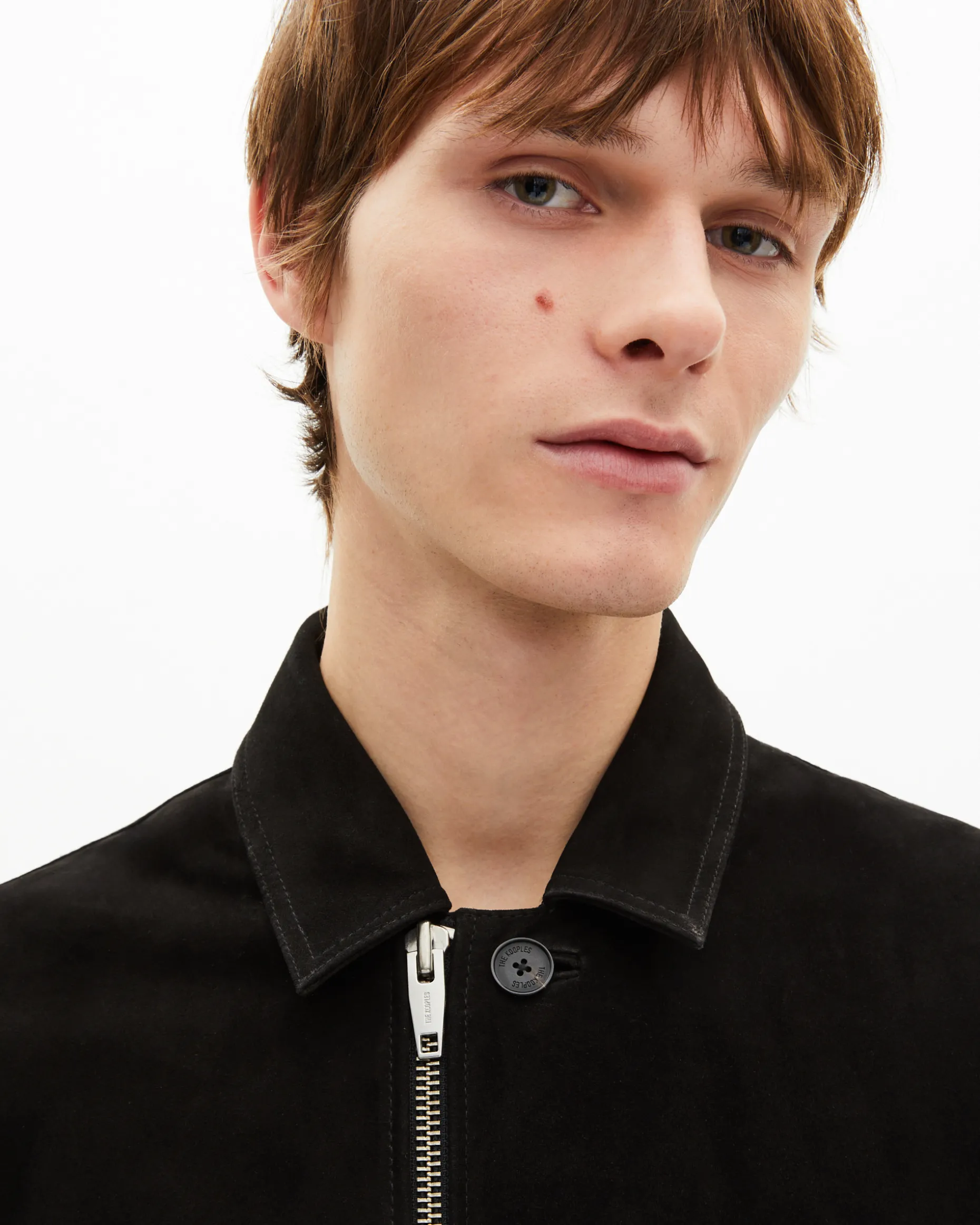 Blouson en suède à zip décalé noir