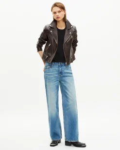Blouson motard en cuir marron