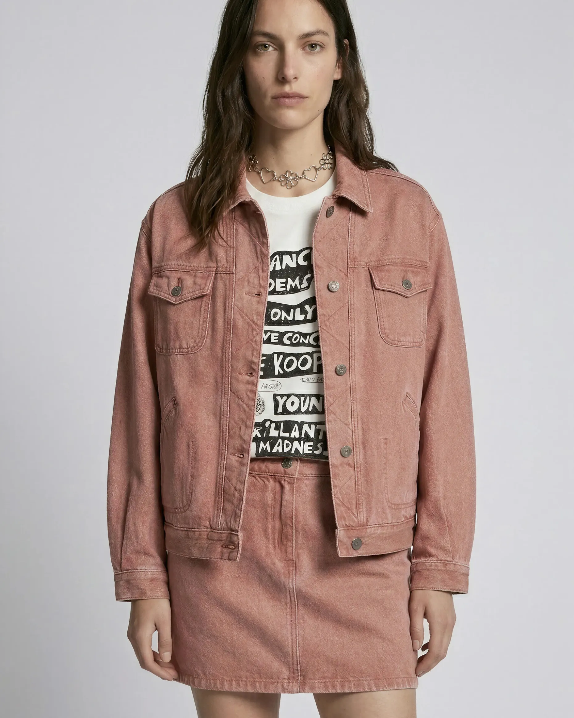 Blouson oversize en denim rose