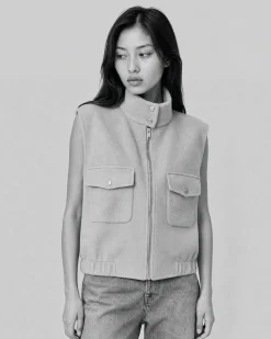 Blouson sans manches en laine double face beige