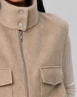 Blouson sans manches en laine double face beige