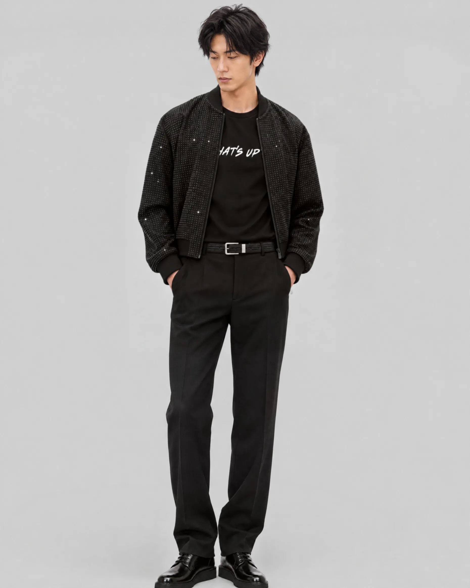 Blouson teddy à strass noir