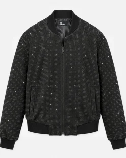 Blouson teddy à strass noir
