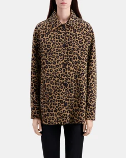 Blouson type surchemise léopard en laine mélangée