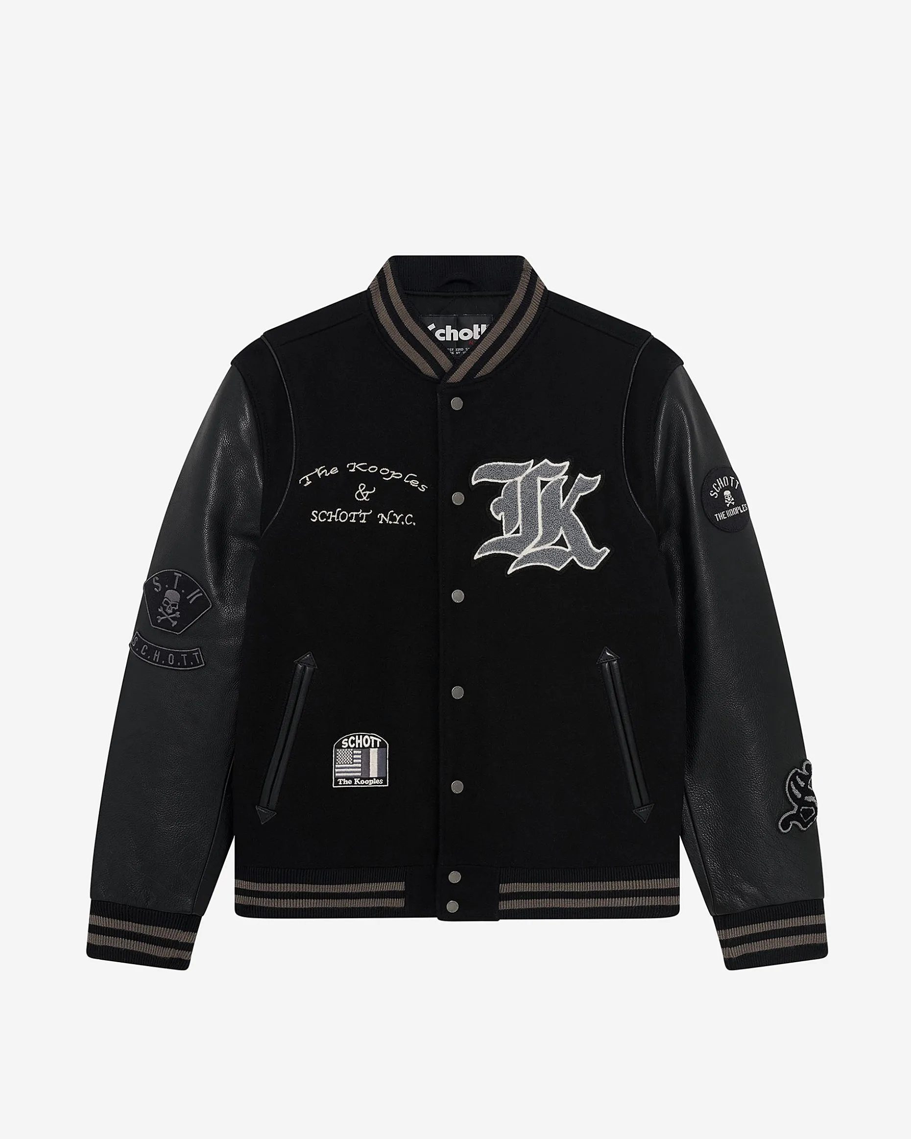Blouson varsity en cuir noir The Kooples x SCHOTT NYC