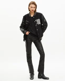 Blouson varsity en cuir noir The Kooples x SCHOTT NYC