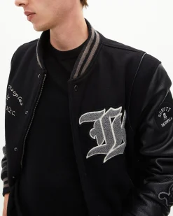 Blouson varsity en cuir noir The Kooples x SCHOTT NYC