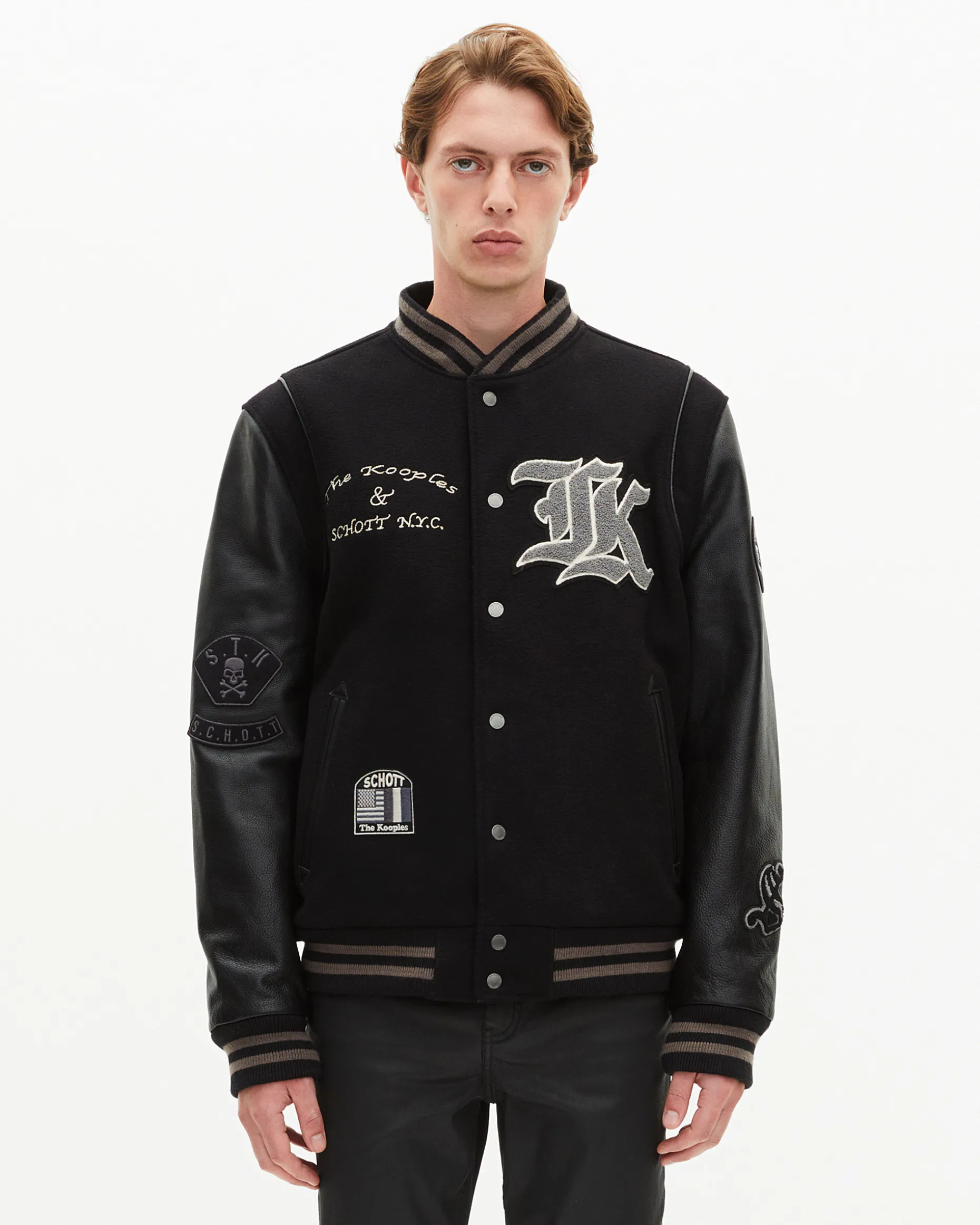 Blouson varsity en cuir noir The Kooples x SCHOTT NYC