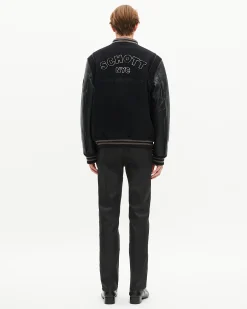 Blouson varsity en cuir noir The Kooples x SCHOTT NYC