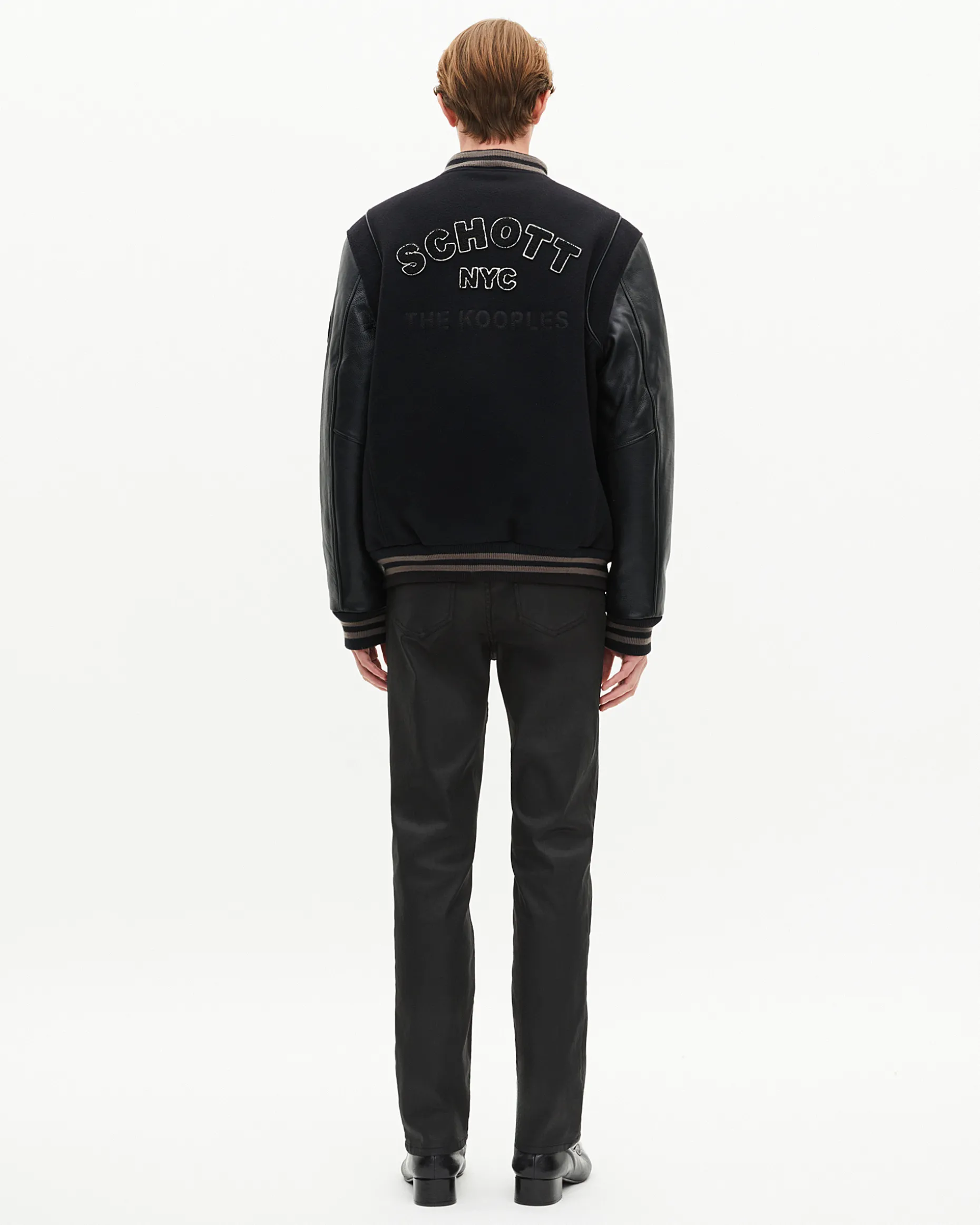 Blouson varsity en cuir noir The Kooples x SCHOTT NYC