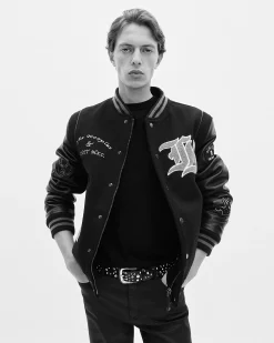 Blouson varsity en cuir noir The Kooples x SCHOTT NYC