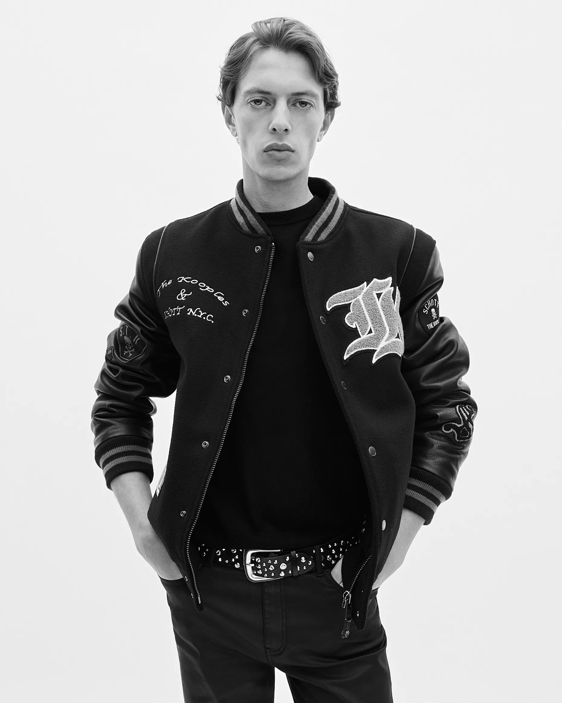 Blouson varsity en cuir noir The Kooples x SCHOTT NYC