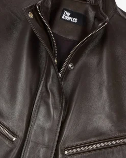 Blouson zippé en cuir marron