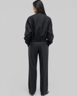 Blouson zippé en laine mélangée noir