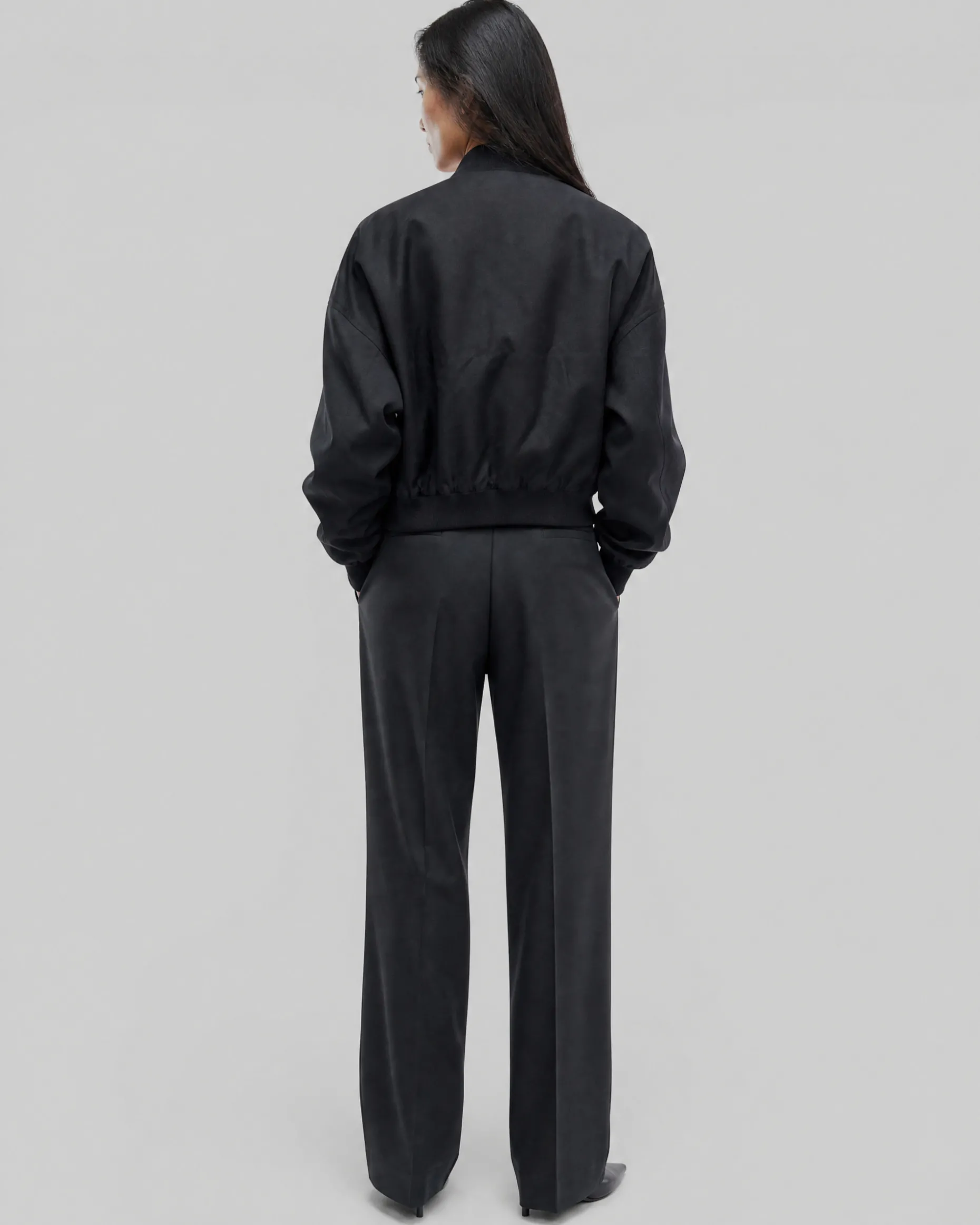 Blouson zippé en laine mélangée noir