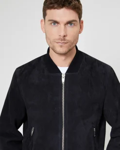 Bombers en suède bleu