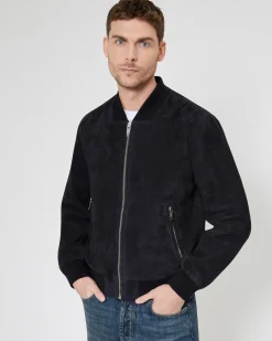 Bombers en suède bleu
