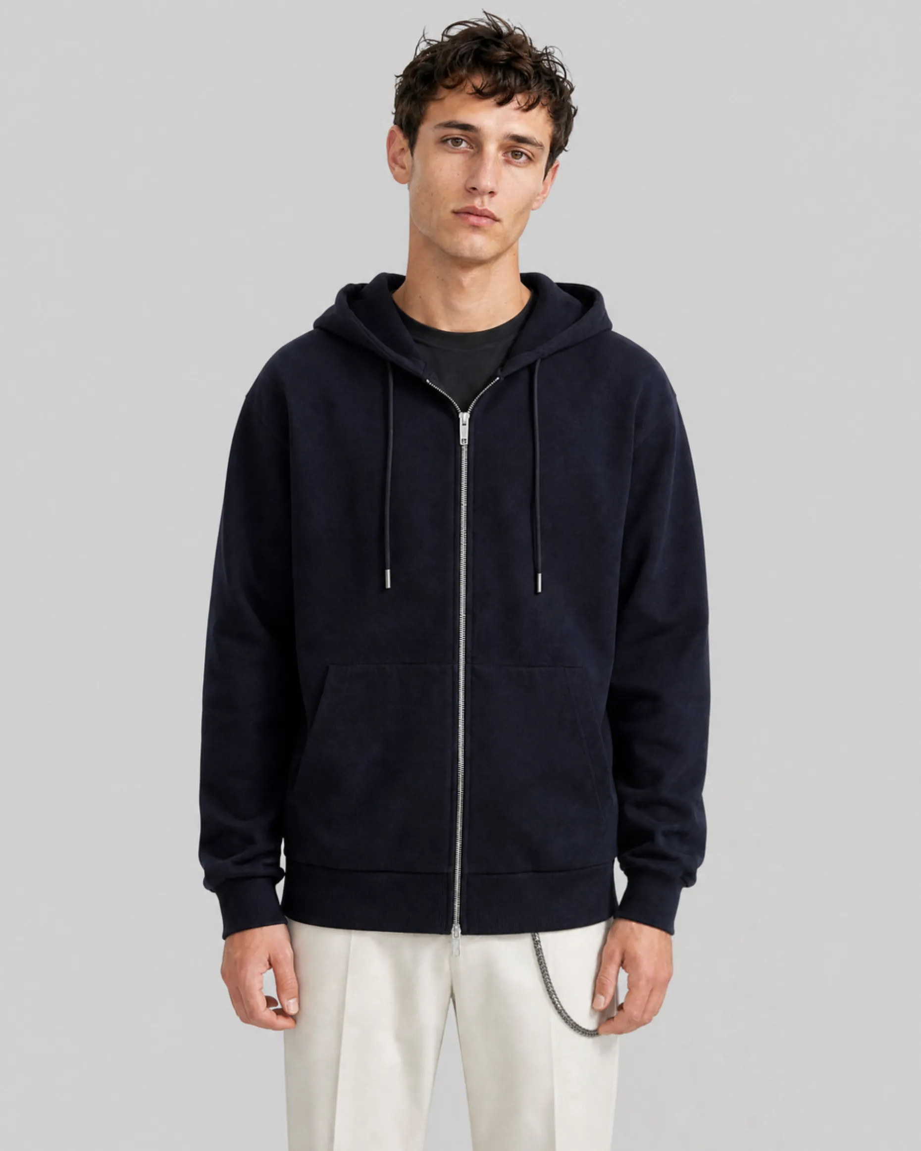 Cardigan à capuche en laine mérinos marine