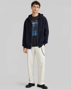 Cardigan à capuche en laine mérinos marine