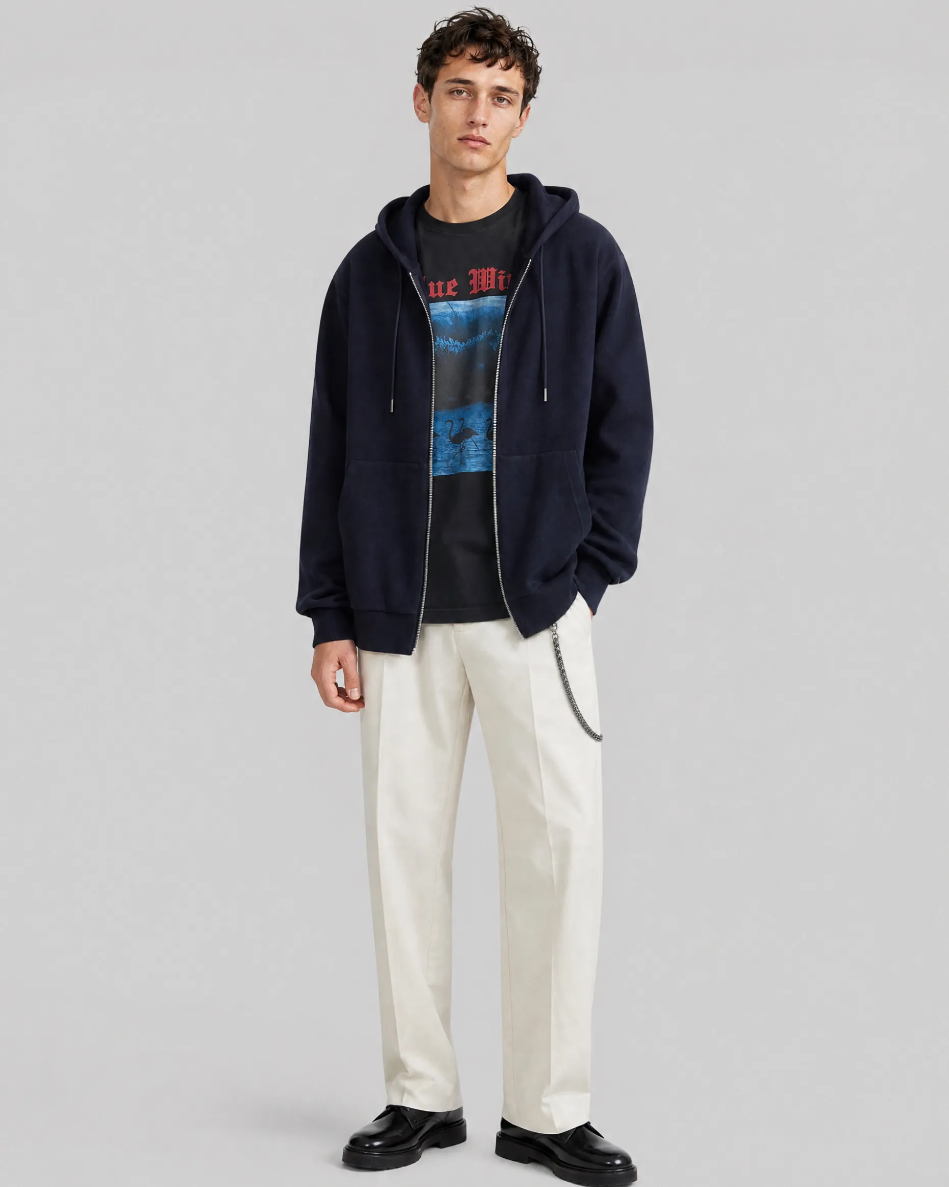 Cardigan à capuche en laine mérinos marine
