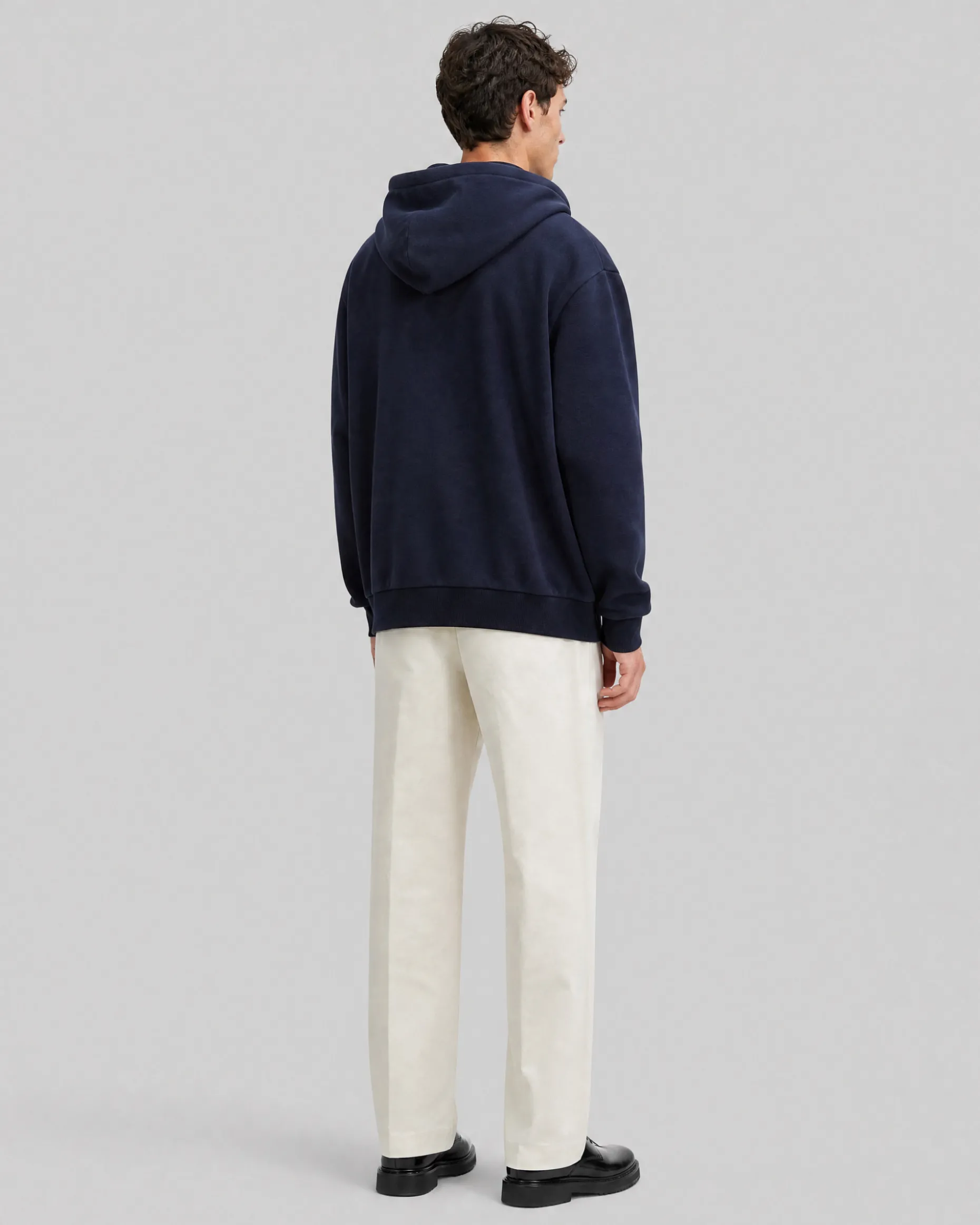 Cardigan à capuche en laine mérinos marine