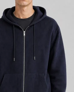 Cardigan à capuche en laine mérinos marine