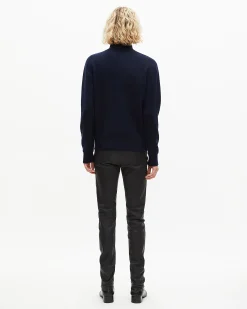 Cardigan en laine double face à zip marine
