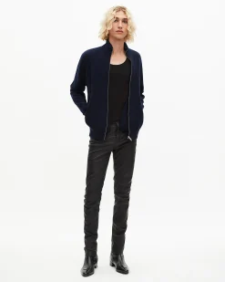 Cardigan en laine double face à zip marine