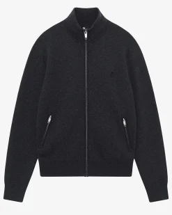 Cardigan en laine double face à zip gris