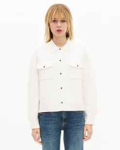 Cardigan en laine merinos et coton écru