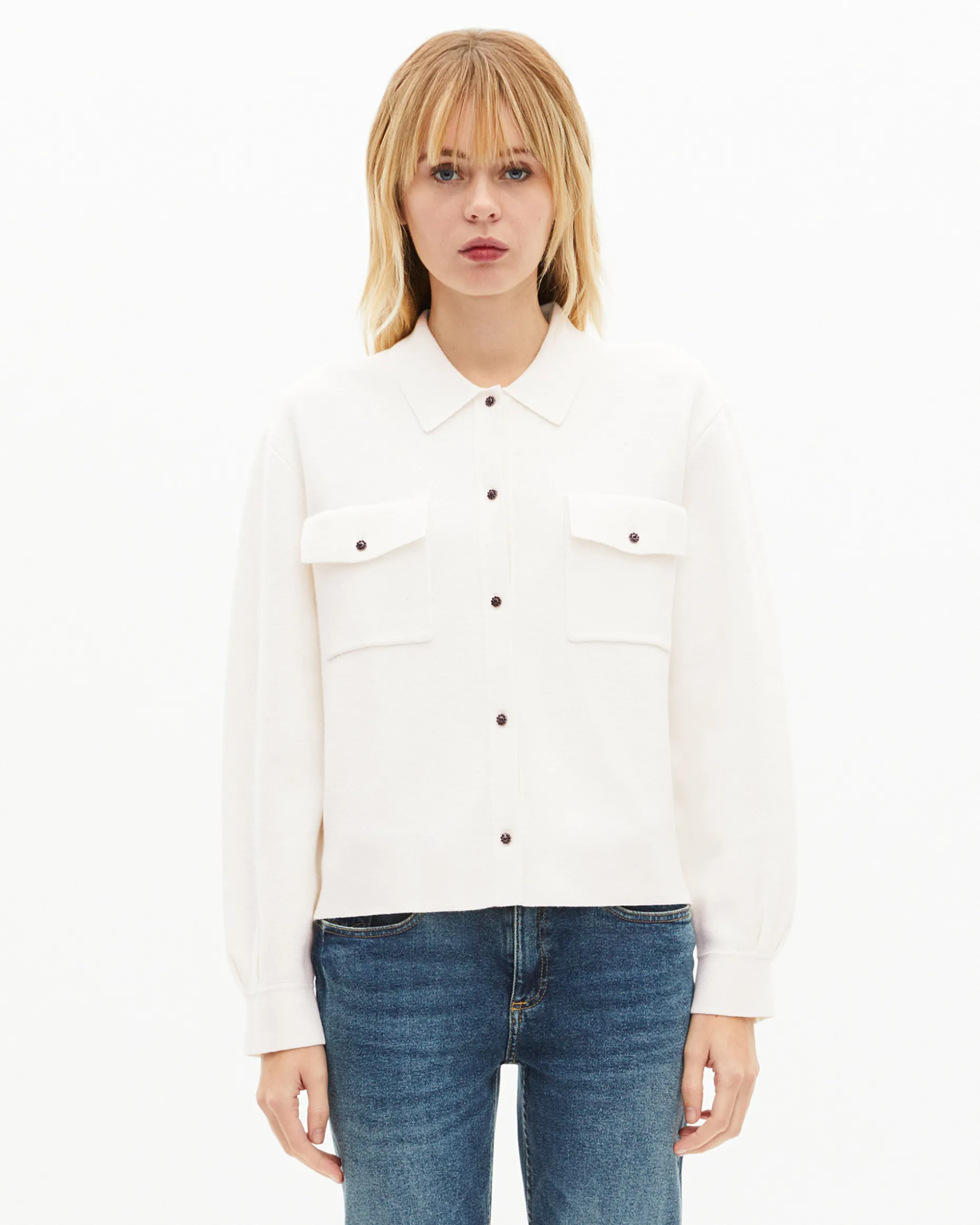 Cardigan en laine merinos et coton écru