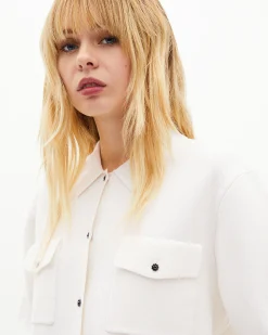 Cardigan en laine merinos et coton écru