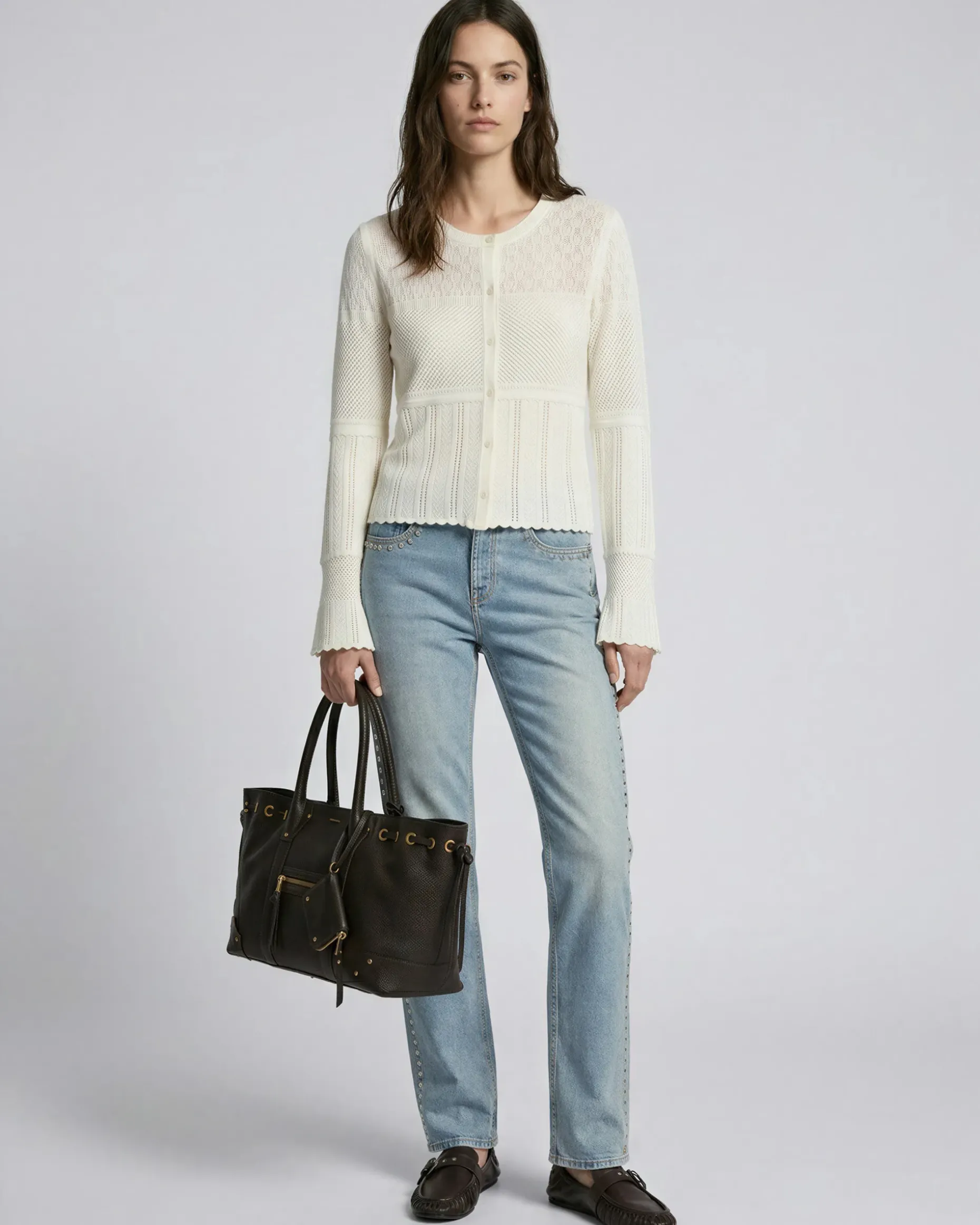 Cardigan en maille ajourée écru