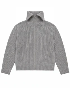 Cardigan zippé en laine mérinos gris