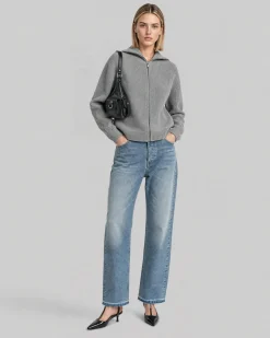 Cardigan zippé en laine mérinos gris