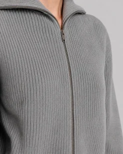 Cardigan zippé en laine mérinos gris