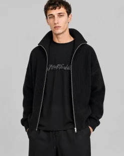 Cardigan zippé en laine noir