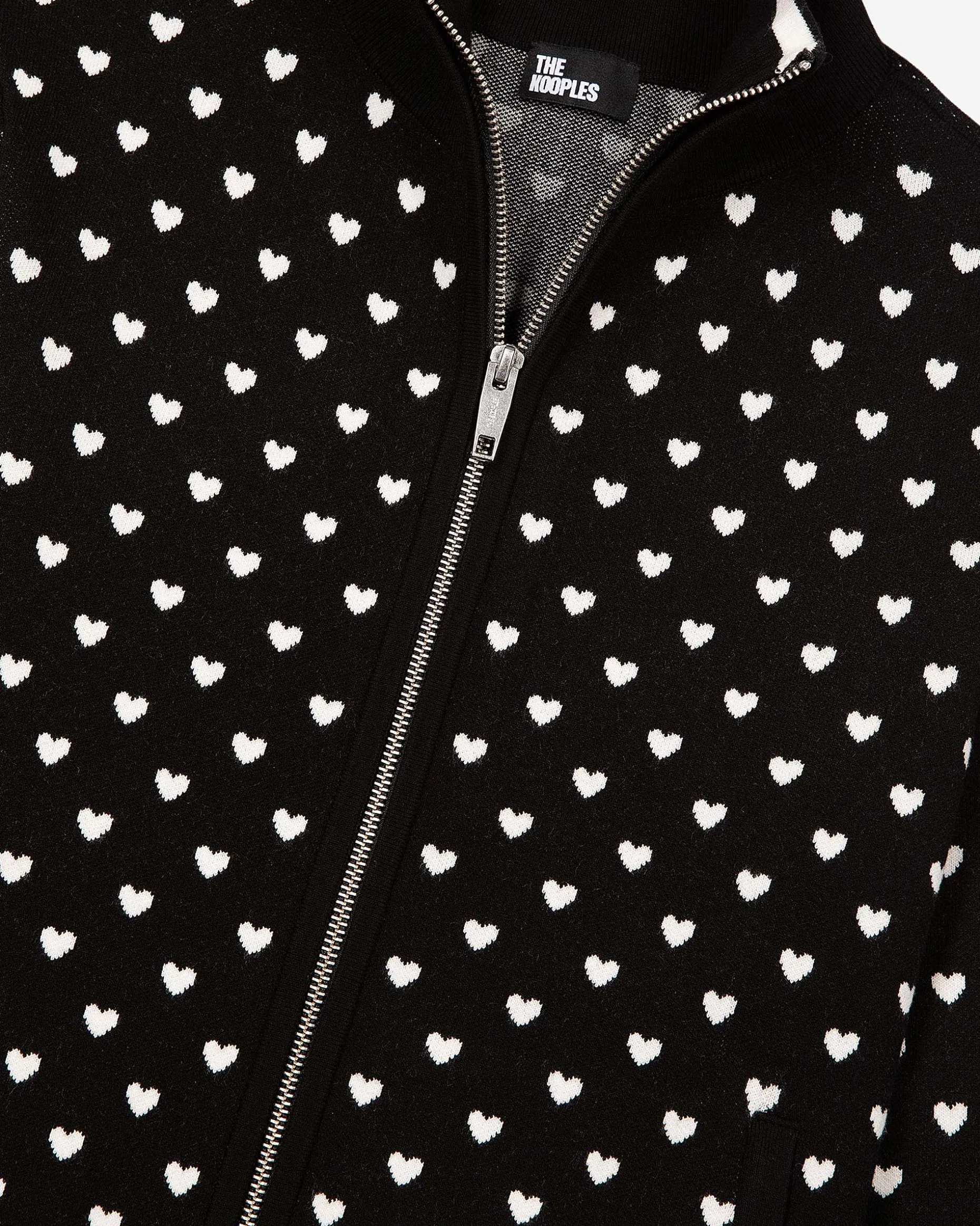 Cardigan zippé imprimé cœurs noir