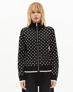 Cardigan zippé imprimé cœurs noir
