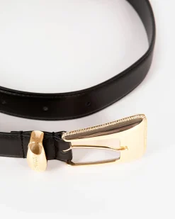 Ceinture boucle western dorée en cuir noire