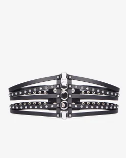 Ceinture corset en cuir avec clous noire