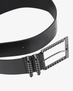 Ceinture en cuir avec boucle chaîne noire